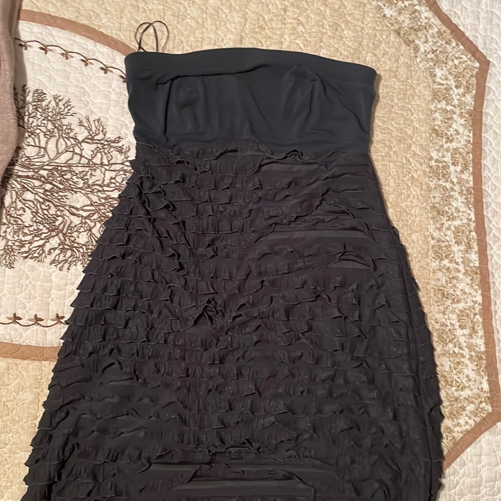 Dark grey strapless fitted dress